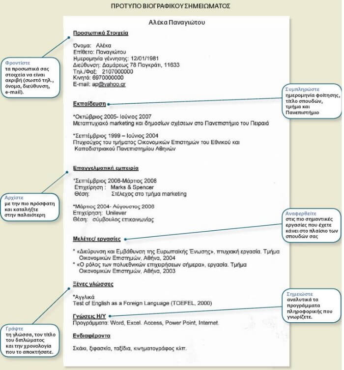 Σύνταξη Βιογραφικού Σημειώματος